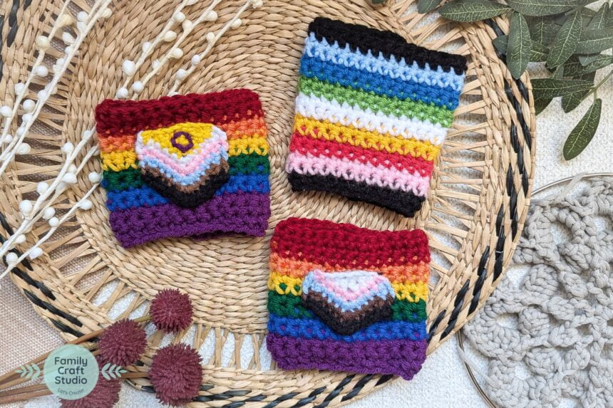 Inclusive and Queer Pride Flag Coffee Cozy Crochet Patterns